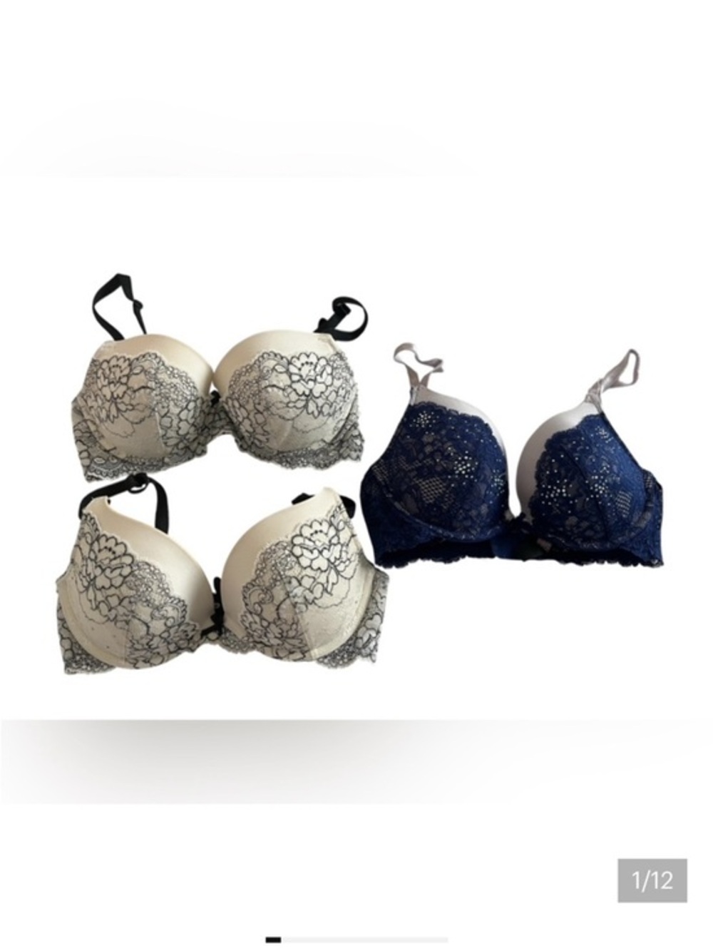 Victoria's Secret Lace Push-Up Bras - Navy & Ivory bundle lot